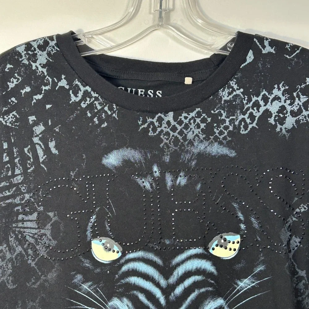 Guess Los Angeles Black Panther Graphic T Shirt Studded Logo XXL Mens Black Tee - Picture 5 of 7